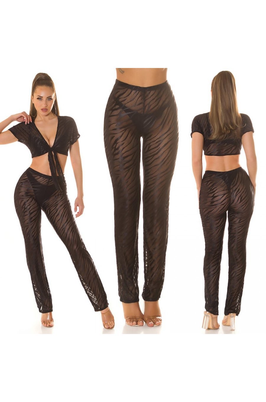 Pantaloni dama negri, transparenti, cu talia inalta, Najjari Pantaloni dama negri, transparenti, cu talia inalta, Najjari 5 - jojofashion.ro