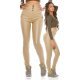 Pantaloni dama casual, bej, imitatie piele, cu talie inalta,  Akara 2 - jojofashion.ro