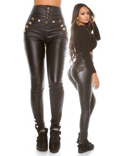 Pantaloni dama mulati, imitatie piele, negri talia inalta, Akara Pantaloni piele dama, Pantaloni dama mulati, imitatie piele, negri talia inalta, Akara - jojofashion.ro