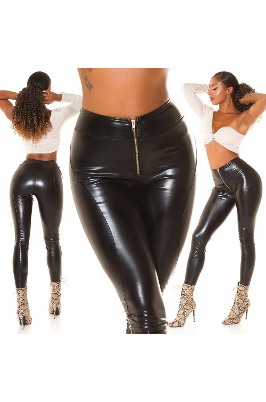 Pantaloni dama push up negri piele eco cu talia inalta Ciess 5 - jojofashion.ro