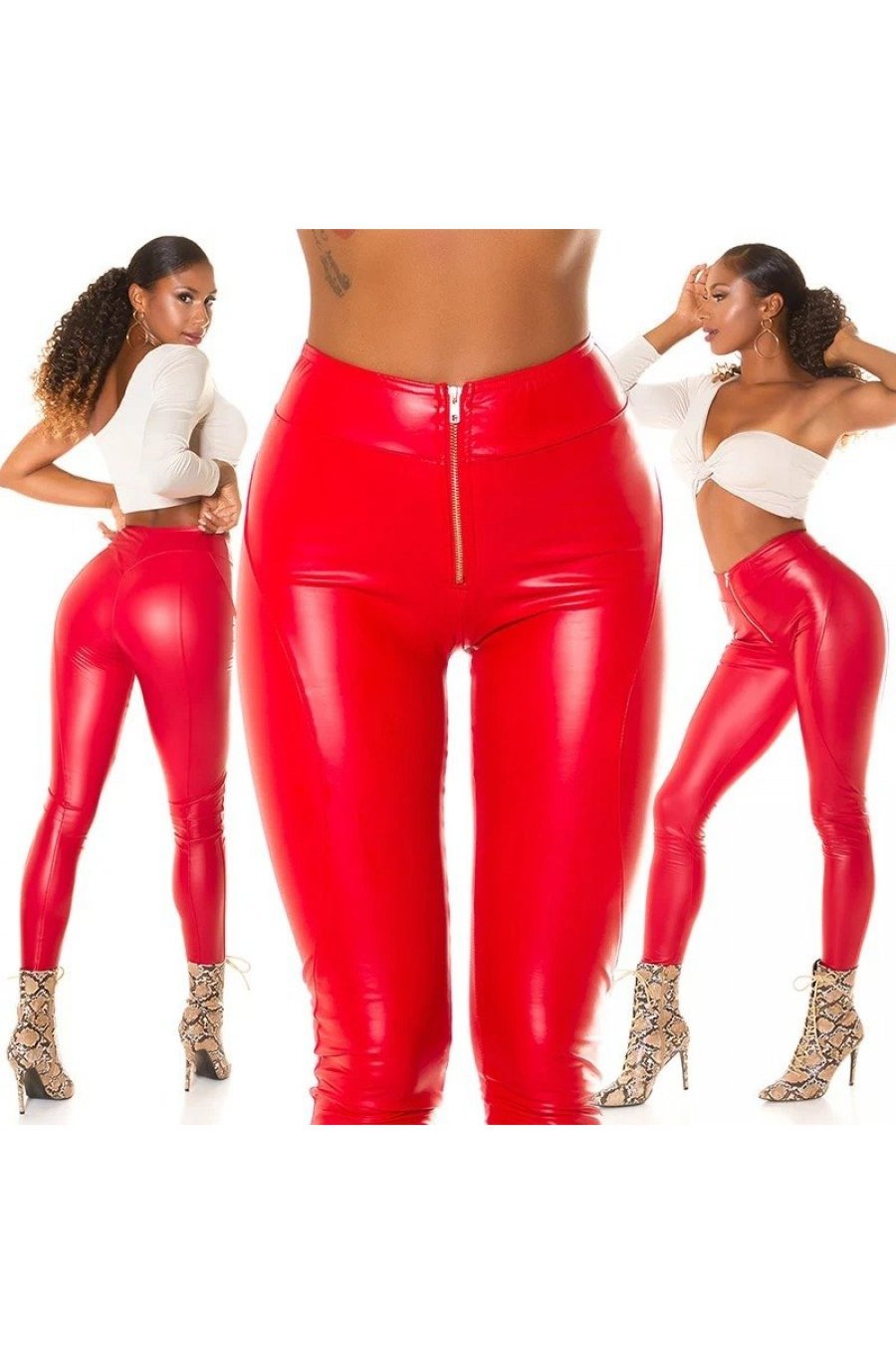 Pantaloni dama push up rosii piele eco cu talia inalta Ciess 5 - jojofashion.ro