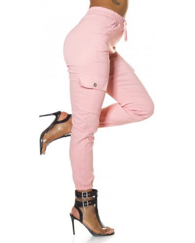 Pantaloni dama cargo roz cu buzunare aplicate Haru - jojofashion.ro