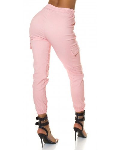 Pantaloni dama cargo roz cu buzunare aplicate Haru - jojofashion.ro