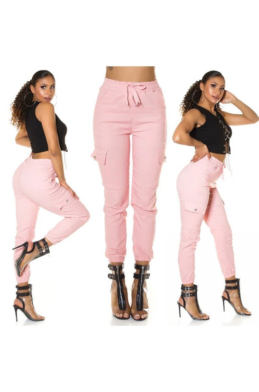 Pantaloni dama cargo roz cu buzunare aplicate Haru Pantaloni dama cargo roz cu buzunare aplicate Haru 4 - jojofashion.ro