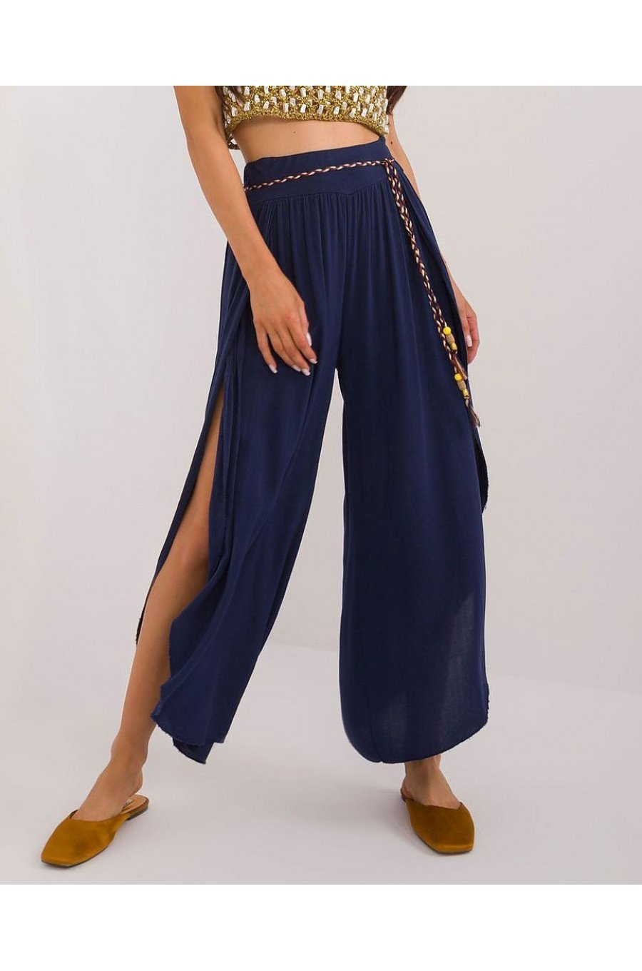 Pantaloni dama salvari, bleumarin, din vascoza, vaporosi, Jocasta1 1 - jojofashion.ro