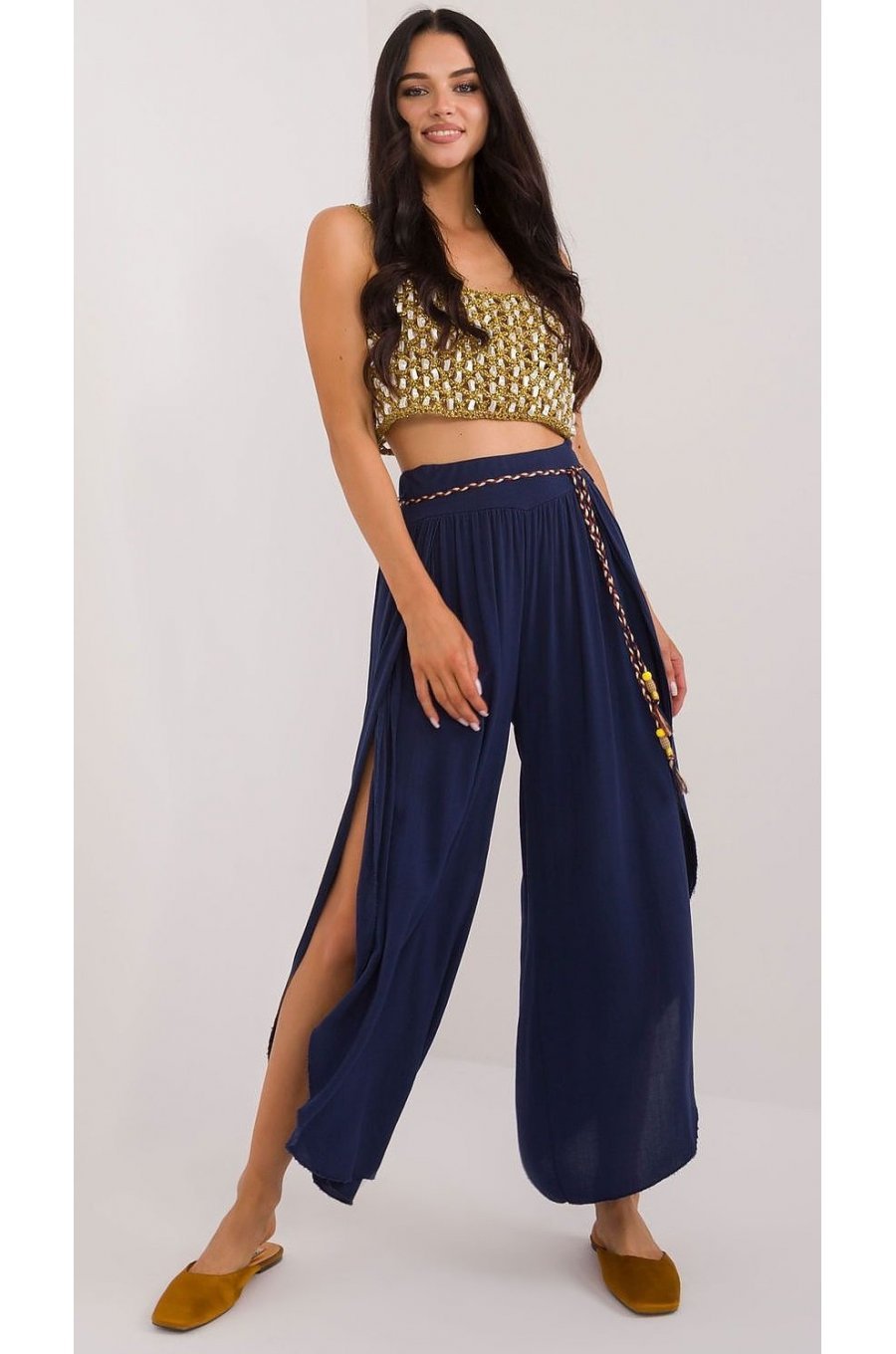 Pantaloni dama salvari, bleumarin, din vascoza, vaporosi, Jocasta1 2 - jojofashion.ro