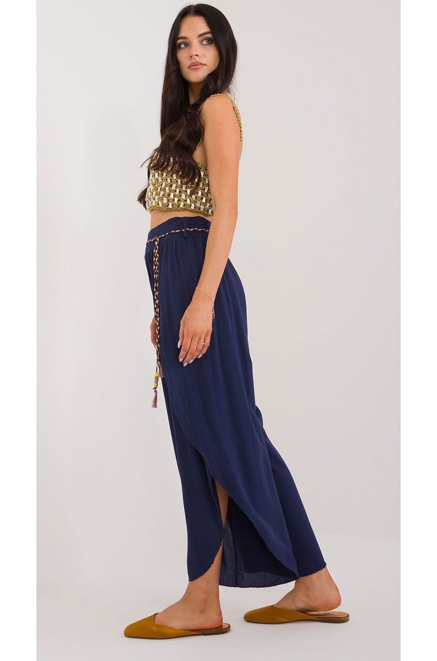 Pantaloni dama salvari, bleumarin, din vascoza, vaporosi, Jocasta1 3 - jojofashion.ro
