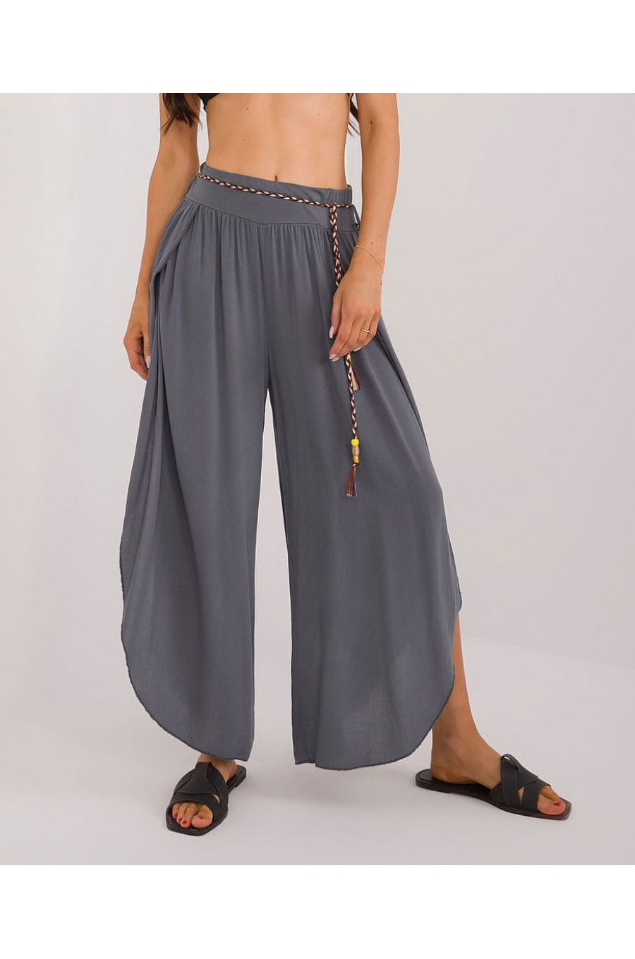 Pantaloni dama salvari, gri, din vascoza, vaporosi, Jocasta 1 - jojofashion.ro