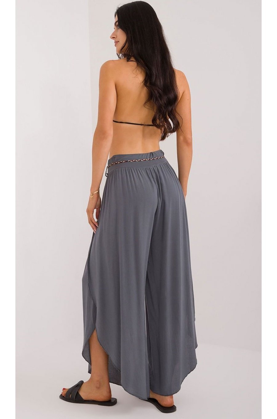 Pantaloni dama salvari, gri, din vascoza, vaporosi, Jocasta 4 - jojofashion.ro