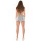 Pantaloni dama scurti argintii, din paiete, cu talia inalta, Cherida 5 - jojofashion.ro