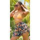Pantaloni dama scurti, lejeri, bleumarin cu flori multicolore, din vascoza, Keilana 3 - jojofashion.ro