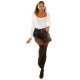 Pantaloni dama scurti negri, imitatie piele, cu talia inalta, Doga 10 - jojofashion.ro