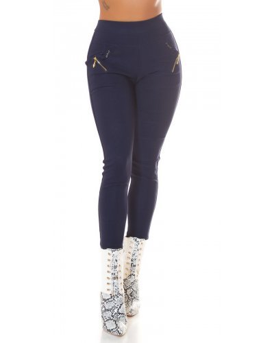 Pantaloni dama skinny, mulati, bleumarin navy, cu talia inalta, Berennis - jojofashion.ro