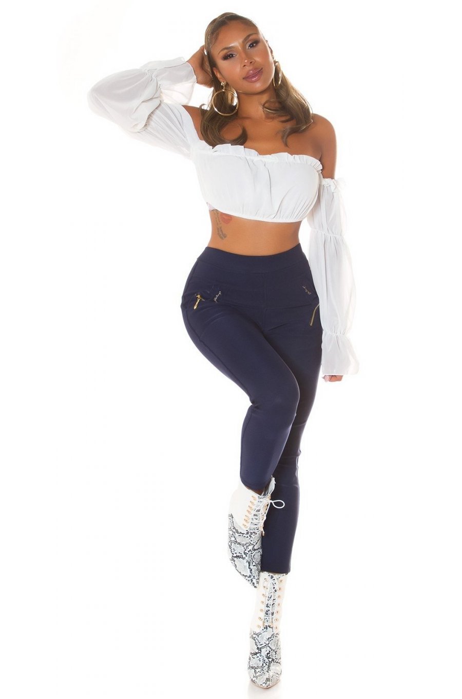 Pantaloni dama skinny, mulati, bleumarin navy, cu talia inalta, Berennis 5 - jojofashion.ro