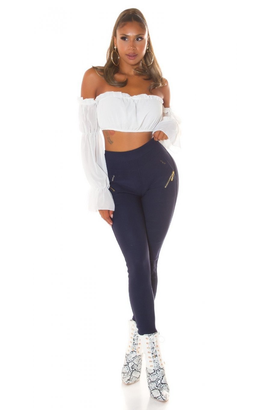 Pantaloni dama skinny, mulati, bleumarin navy, cu talia inalta, Berennis 7 - jojofashion.ro