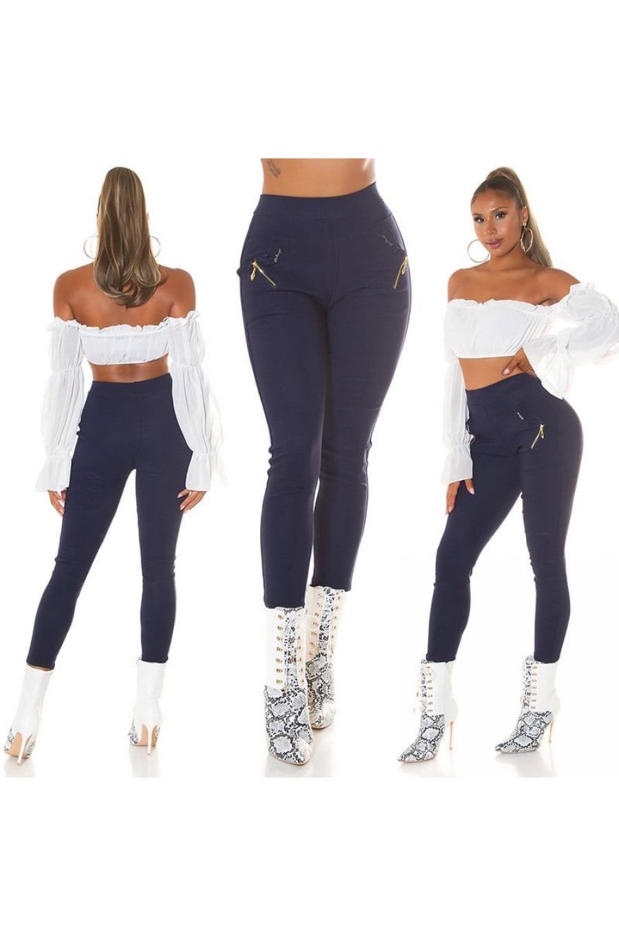 Pantaloni dama skinny, mulati, bleumarin navy, cu talia inalta, Berennis 8 - jojofashion.ro