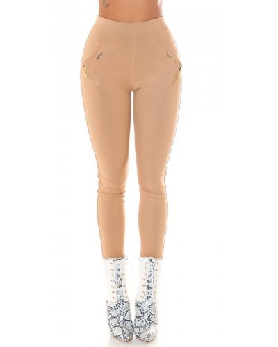 Pantaloni dama skinny, mulati, cappuccino, cu talia inalta, Berennis - jojofashion.ro