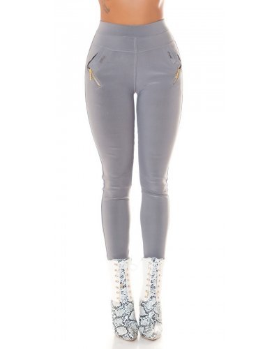 Pantaloni dama skinny, mulati, gri, cu talia inalta, Berennis - jojofashion.ro