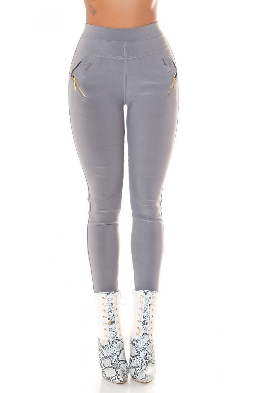 Pantaloni dama skinny, mulati, gri, cu talia inalta, Berennis Pantaloni dama skinny, mulati, gri, cu talia inalta, Berennis 1 - jojofashion.ro