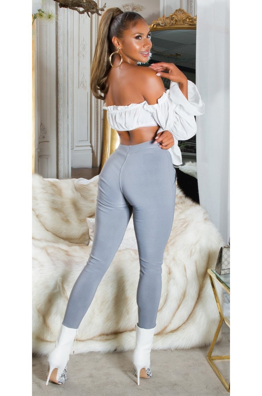 Pantaloni dama skinny, mulati, gri, cu talia inalta, Berennis Pantaloni dama skinny, mulati, gri, cu talia inalta, Berennis 4 - jojofashion.ro