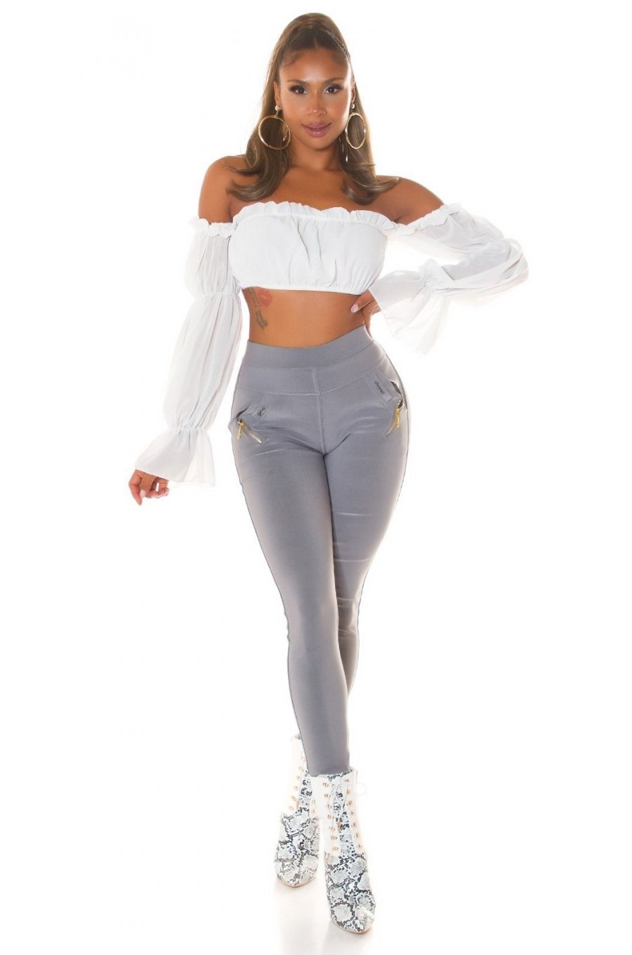 Pantaloni dama skinny, mulati, gri, cu talia inalta, Berennis Pantaloni dama skinny, mulati, gri, cu talia inalta, Berennis 5 - jojofashion.ro