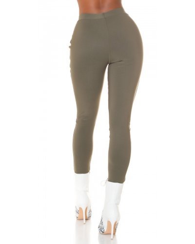 Pantaloni dama skinny, mulati, kaki, cu talia inalta, Berennis - jojofashion.ro
