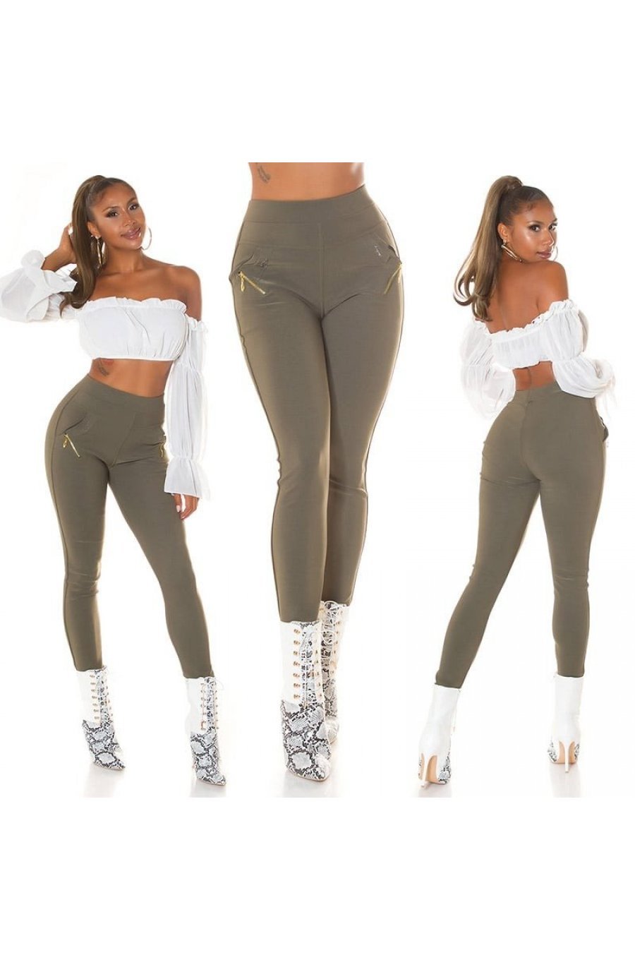 Pantaloni dama skinny, mulati, kaki, cu talia inalta, Berennis Pantaloni dama skinny, mulati, kaki, cu talia inalta, Berennis 7 - jojofashion.ro