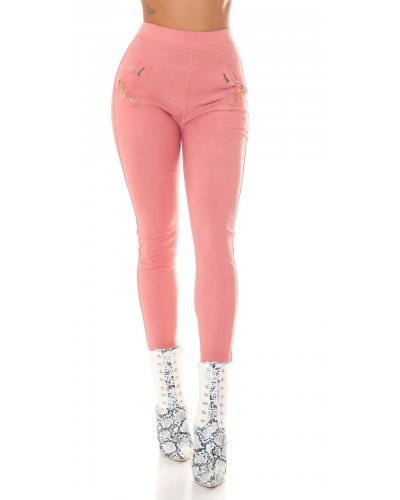 Pantaloni dama skinny, mulati, roz, cu talia inalta, Berennis - jojofashion.ro