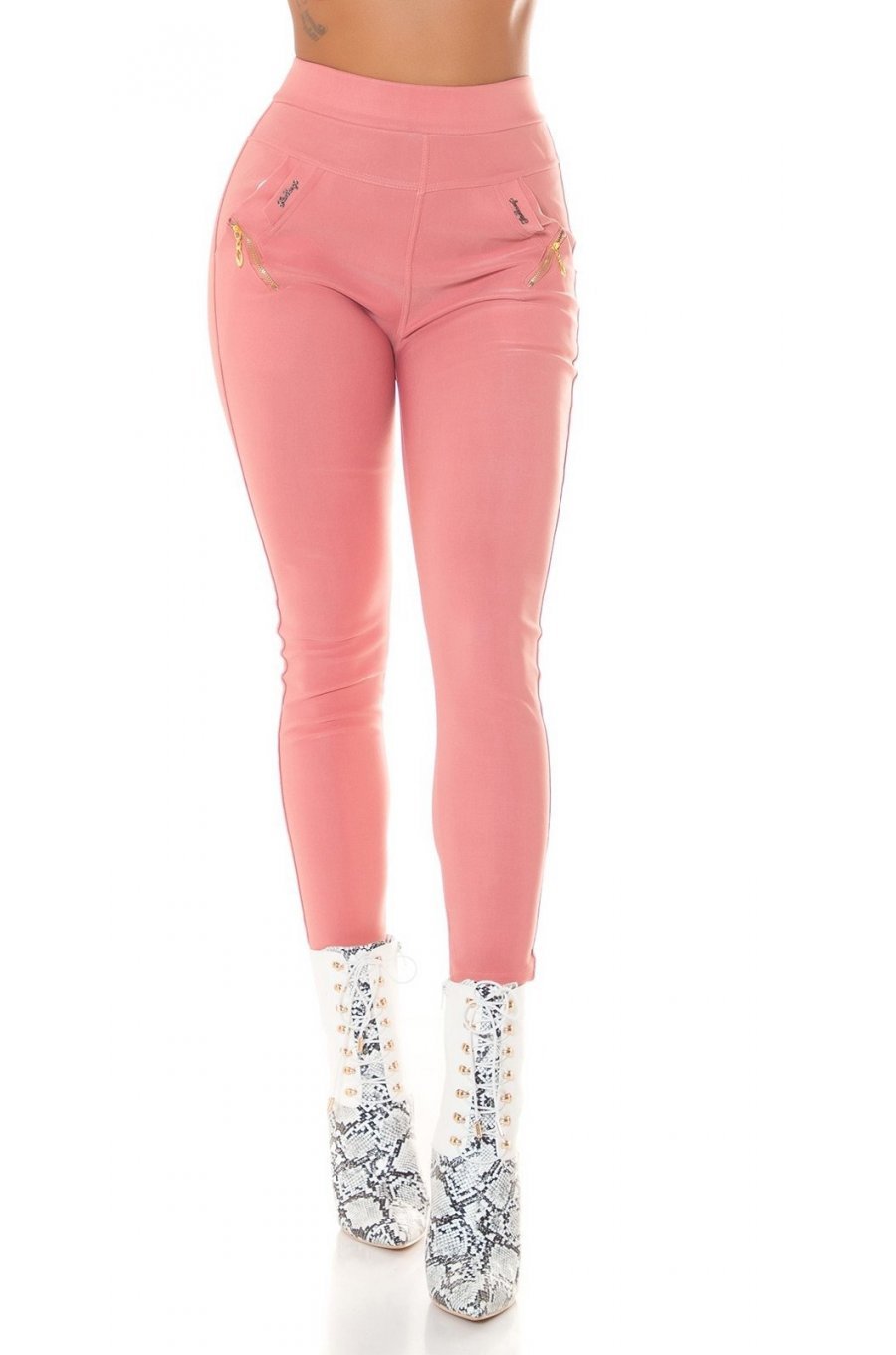 Pantaloni dama skinny, mulati, roz, cu talia inalta, Berennis Pantaloni dama skinny, mulati, roz, cu talia inalta, Berennis 1 - jojofashion.ro