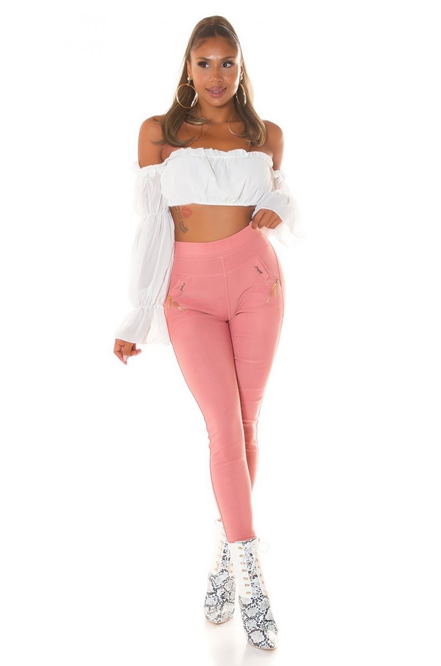 Pantaloni dama skinny, mulati, roz, cu talia inalta, Berennis Pantaloni dama skinny, mulati, roz, cu talia inalta, Berennis 5 - jojofashion.ro