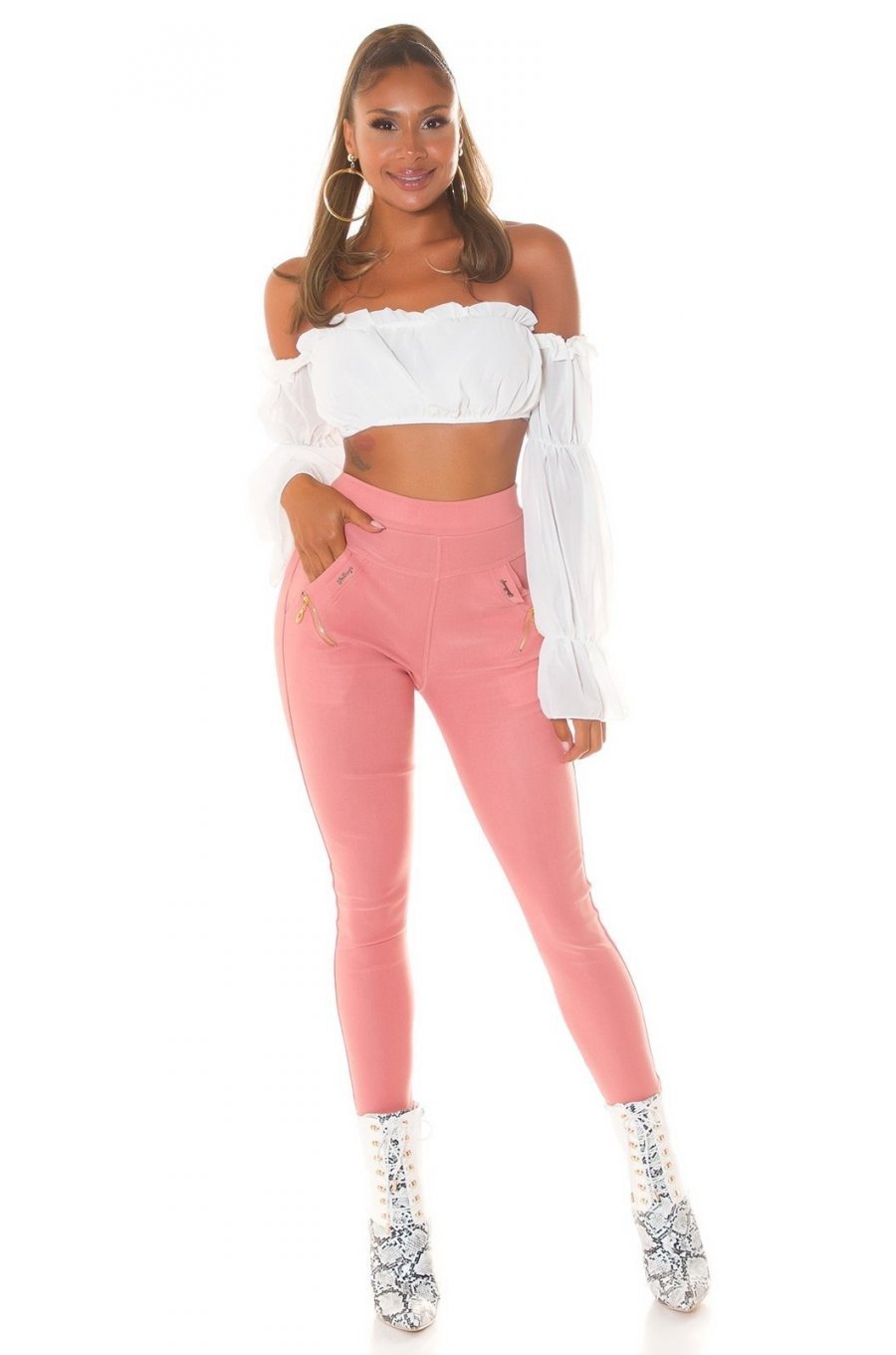Pantaloni dama skinny, mulati, roz, cu talia inalta, Berennis Pantaloni dama skinny, mulati, roz, cu talia inalta, Berennis 7 - jojofashion.ro