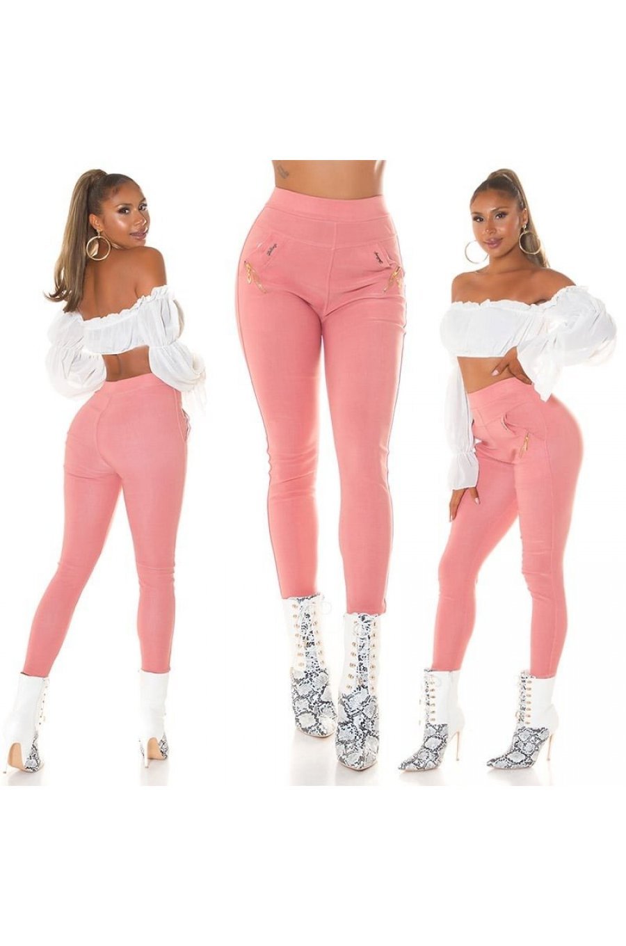 Pantaloni dama skinny, mulati, roz, cu talia inalta, Berennis Pantaloni dama skinny, mulati, roz, cu talia inalta, Berennis 8 - jojofashion.ro