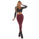 Pantaloni dama treggings, burgundy, elastici, cu dunga neagra din glitter, Idalie 6 - jojofashion.ro