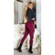 Pantaloni dama treggings, burgundy, elastici, cu dunga neagra din glitter, Idalie 7 - jojofashion.ro