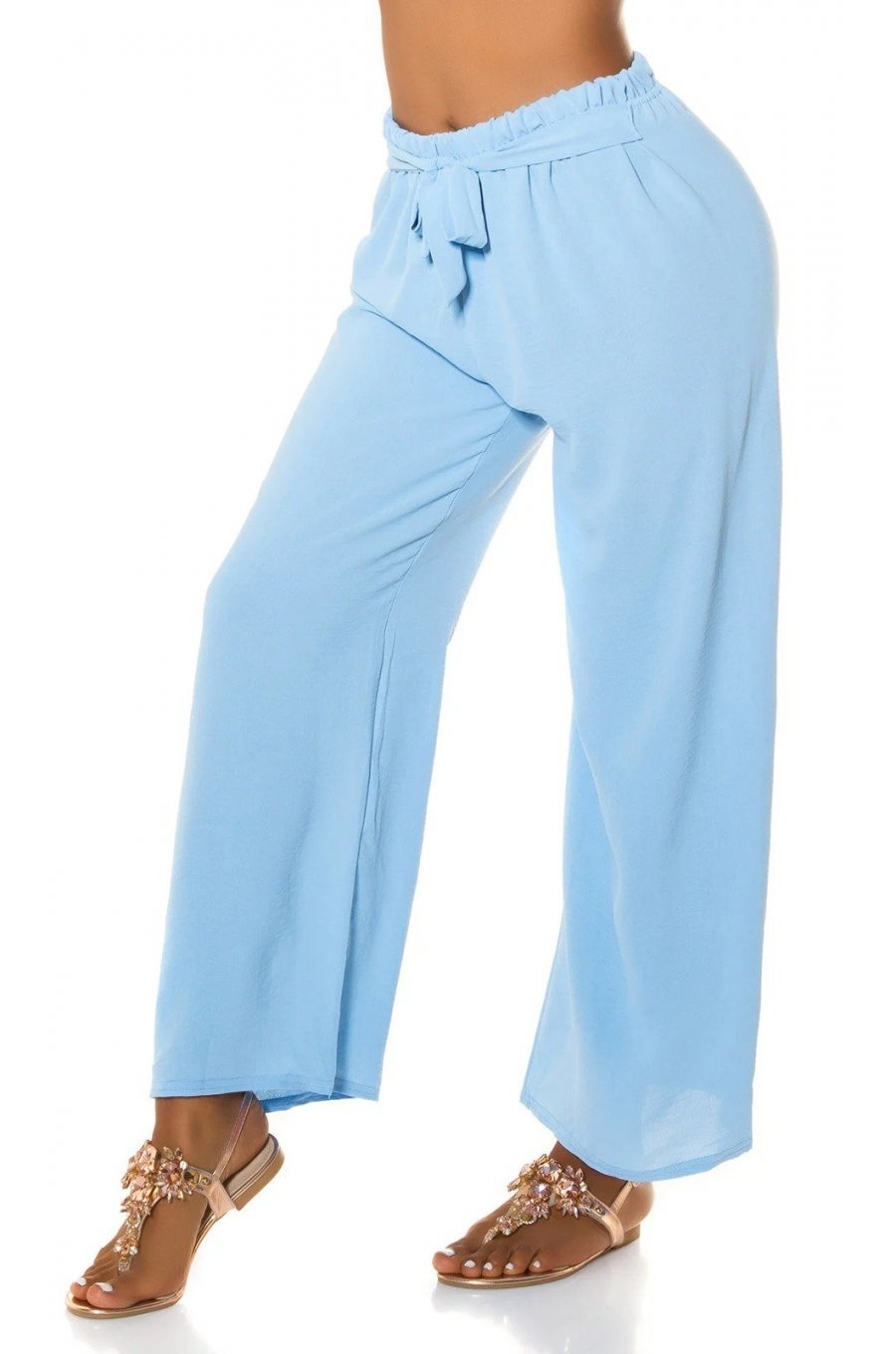 Pantaloni dama eleganti de vara, evazati, baby blue, cu talia inalta,  Ananda 1 - jojofashion.ro