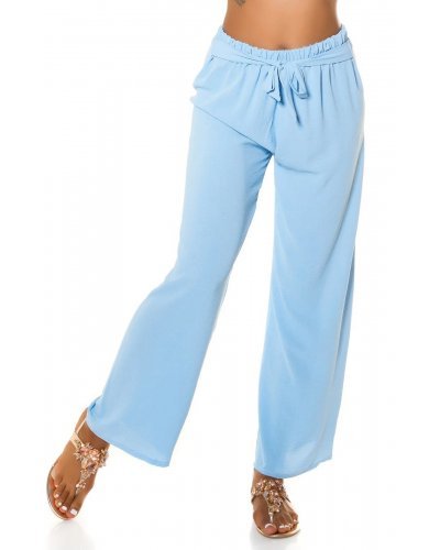 Pantaloni dama, Pantaloni dama eleganti de vara, evazati, baby blue, cu talia inalta,  Ananda - jojofashion.ro