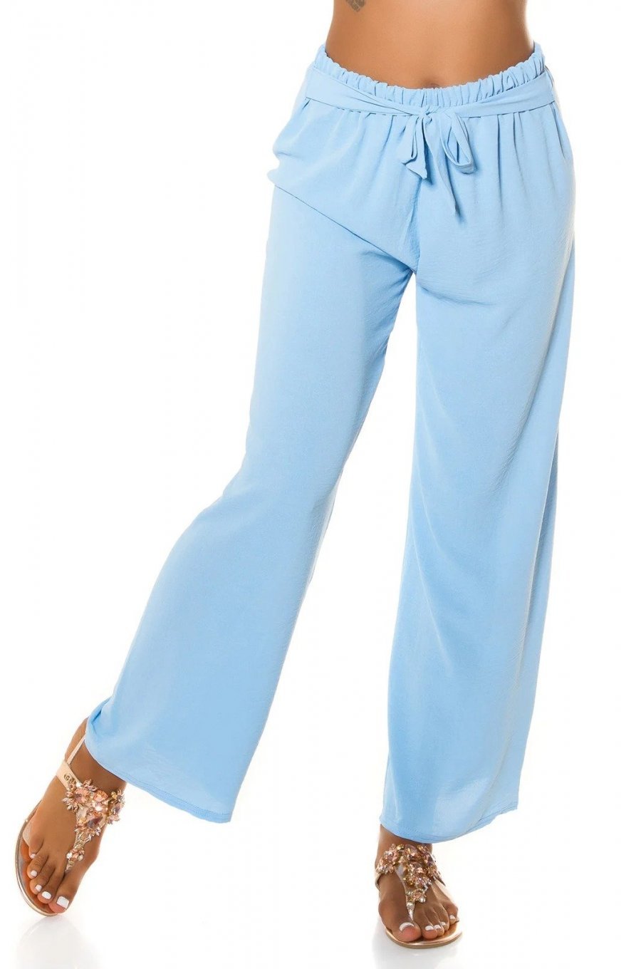 Pantaloni dama eleganti de vara, evazati, baby blue, cu talia inalta,  Ananda 2 - jojofashion.ro