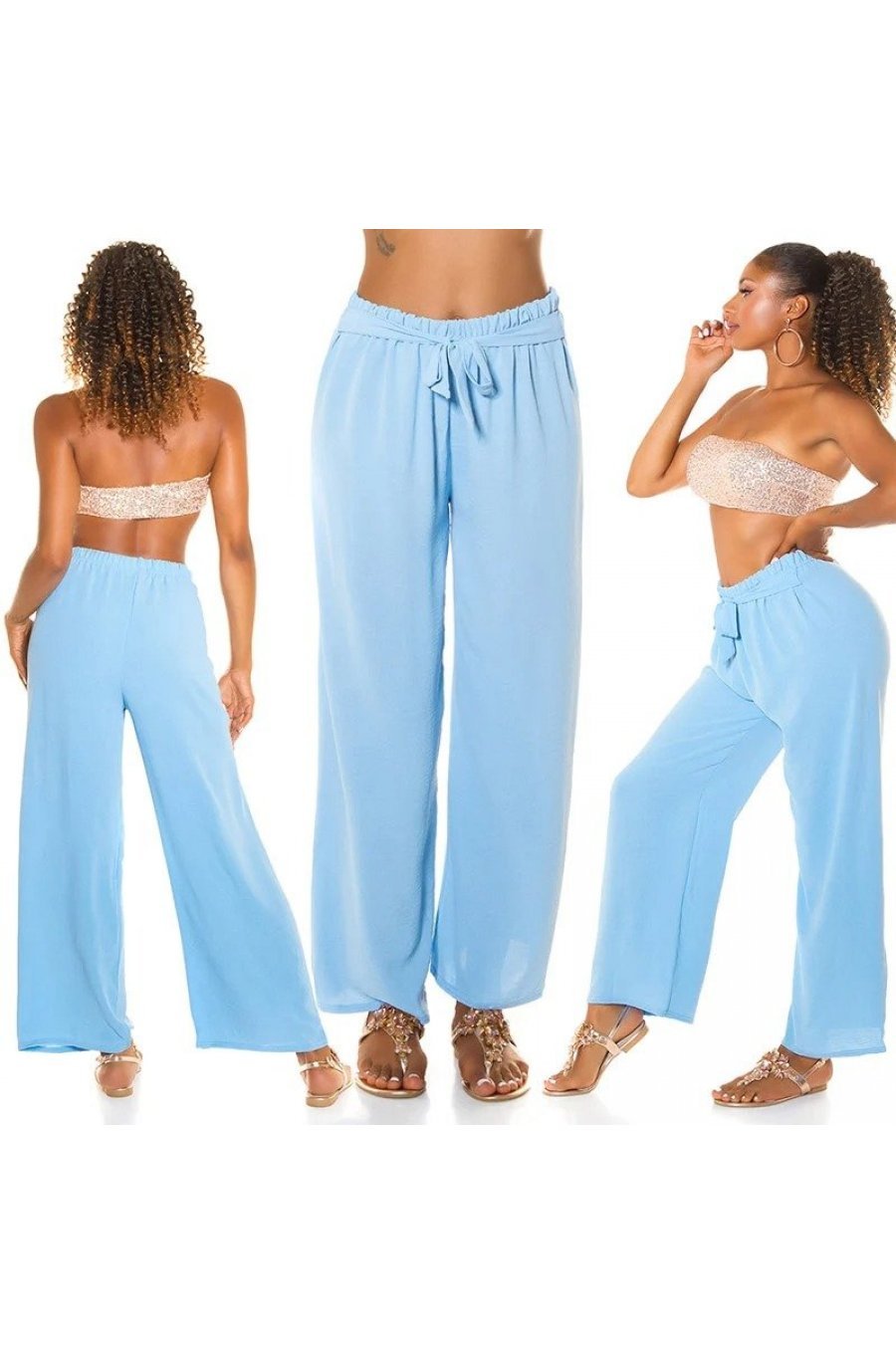 Pantaloni dama eleganti de vara, evazati, baby blue, cu talia inalta,  Ananda 5 - jojofashion.ro