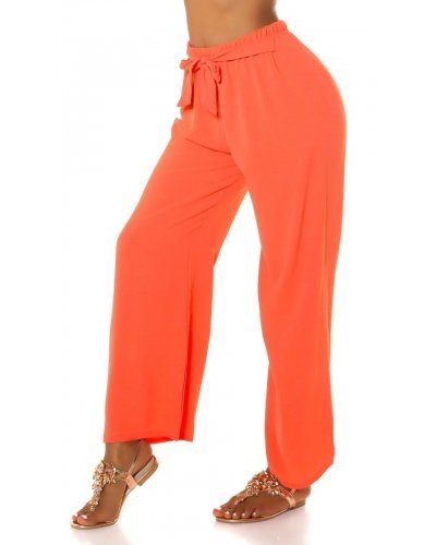 Pantaloni dama eleganti de vara, evazati, corai, cu talia inalta, Ananda - jojofashion.ro