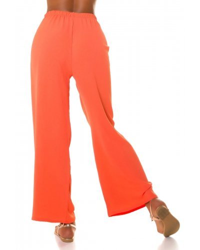 Pantaloni dama eleganti de vara, evazati, corai, cu talia inalta, Ananda - jojofashion.ro