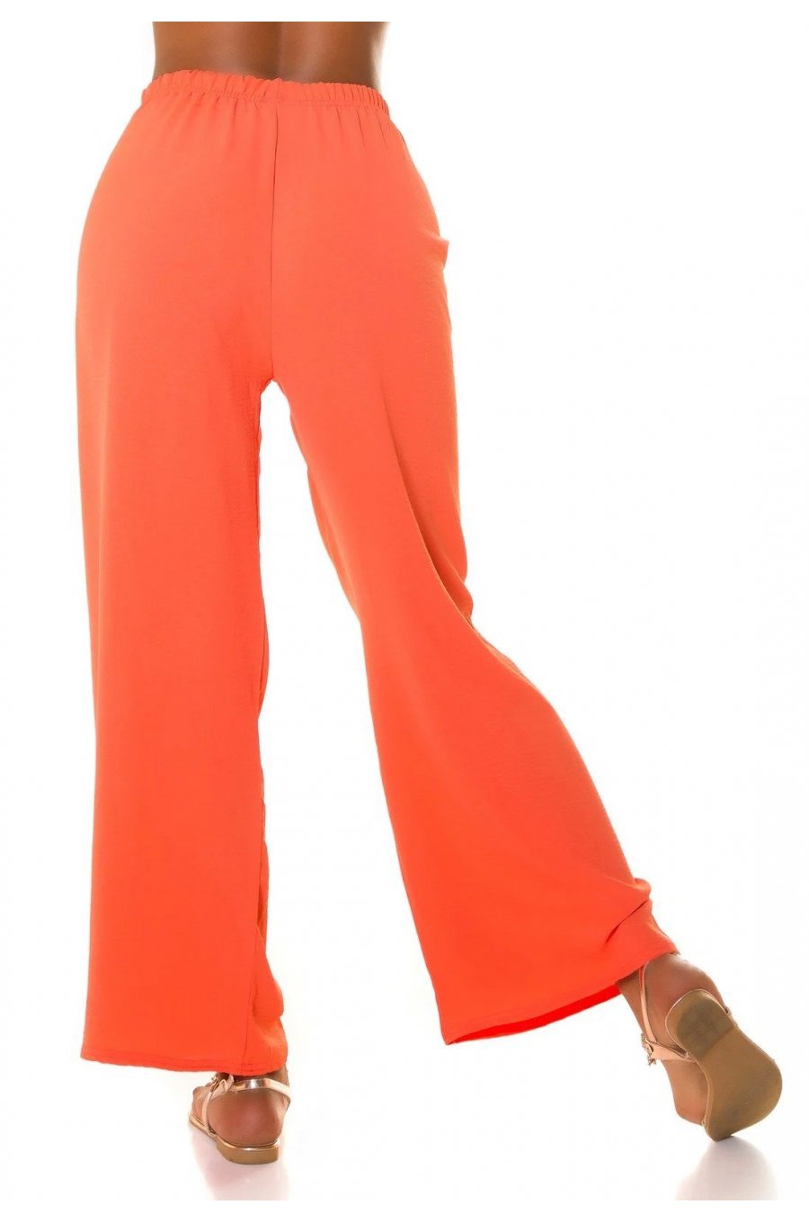 Pantaloni dama eleganti de vara, evazati, corai, cu talia inalta, Ananda 2 - jojofashion.ro