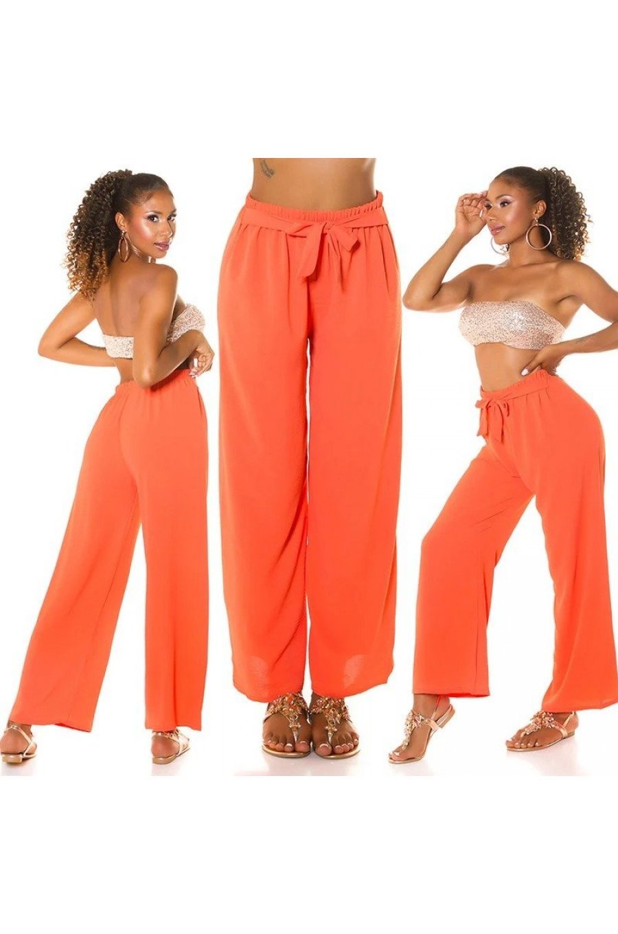 Pantaloni dama eleganti de vara, evazati, corai, cu talia inalta, Ananda 5 - jojofashion.ro