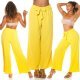 Pantaloni dama eleganti de vara, evazati galbeni cu talia inalta Ananda 7 - jojofashion.ro