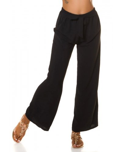 Pantaloni dama eleganti de vara, evazati, negri, cu talia inalta, Ananda - jojofashion.ro