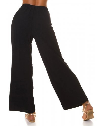 Pantaloni dama eleganti de vara, evazati, negri, cu talia inalta, Ananda - jojofashion.ro