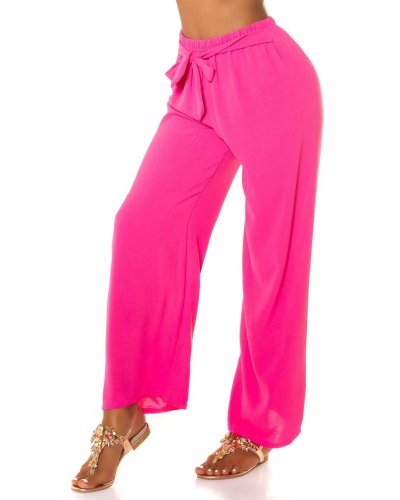 Pantaloni dama eleganti de vara, evazati, roz, cu talia inalta, Ananda - jojofashion.ro