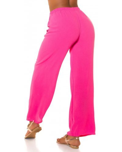 Pantaloni dama eleganti de vara, evazati, roz, cu talia inalta, Ananda - jojofashion.ro