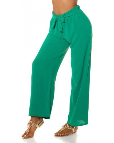 Pantaloni dama eleganti de vara, evazati,  verzi, cu talia inalta, Ananda - jojofashion.ro