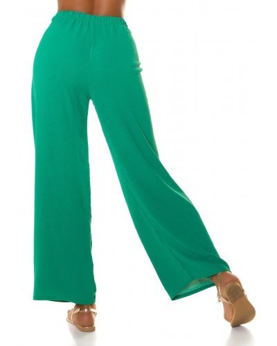 Pantaloni dama eleganti de vara, evazati,  verzi, cu talia inalta, Ananda - jojofashion.ro