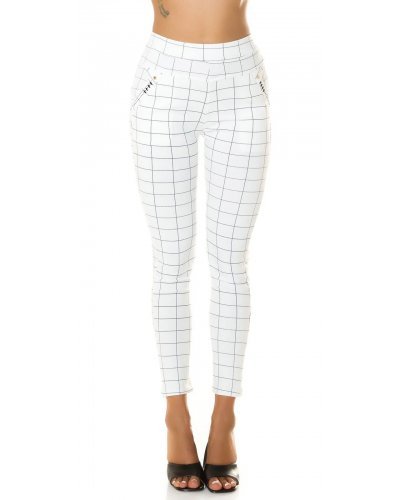 Pantaloni eleganti dama mulati albi in carouri Dizara - jojofashion.ro